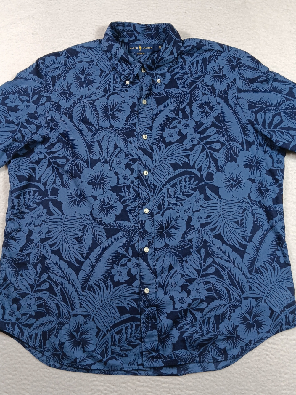 Ralph Lauren Shirt Mens XXL Blue Classic Fit Hawaiian Floral Hibiscus Vacation